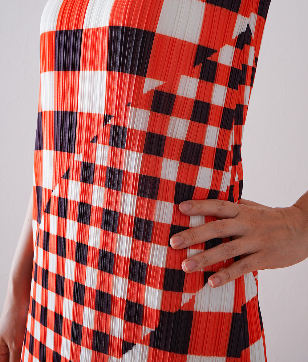 Retro check pleated dress
