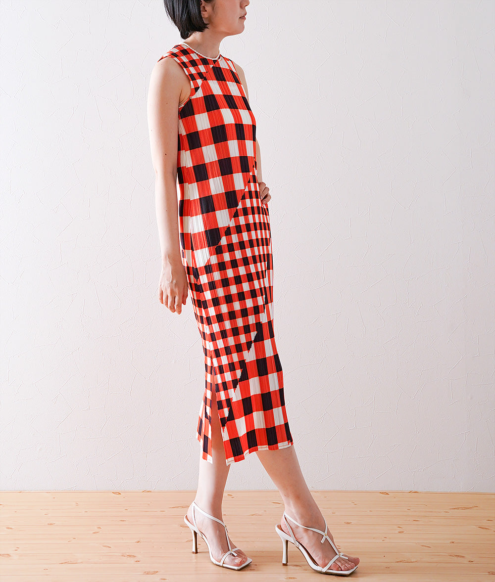 Retro check pleated dress