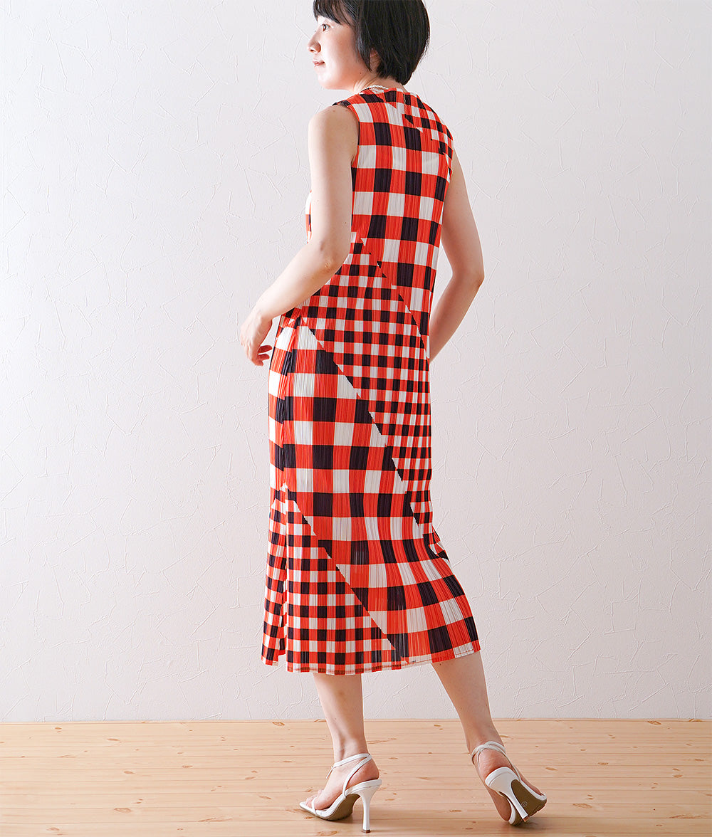 Retro check pleated dress