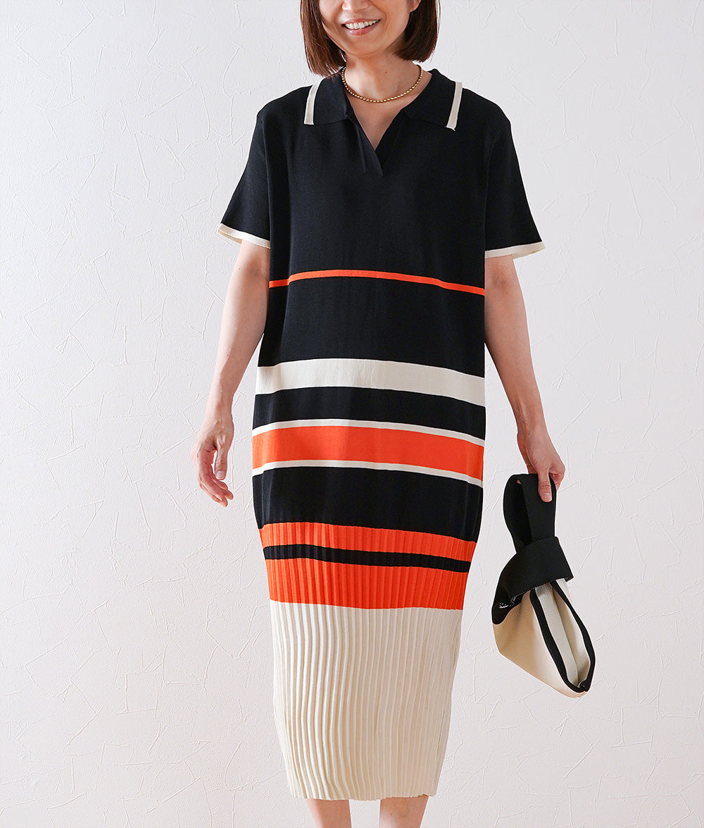 Random border polo knit dress