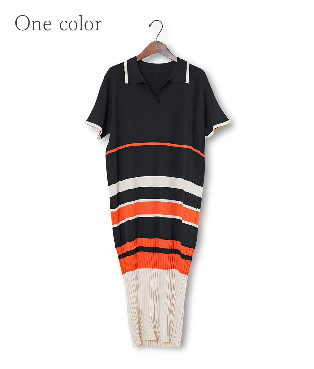 Random border polo knit dress