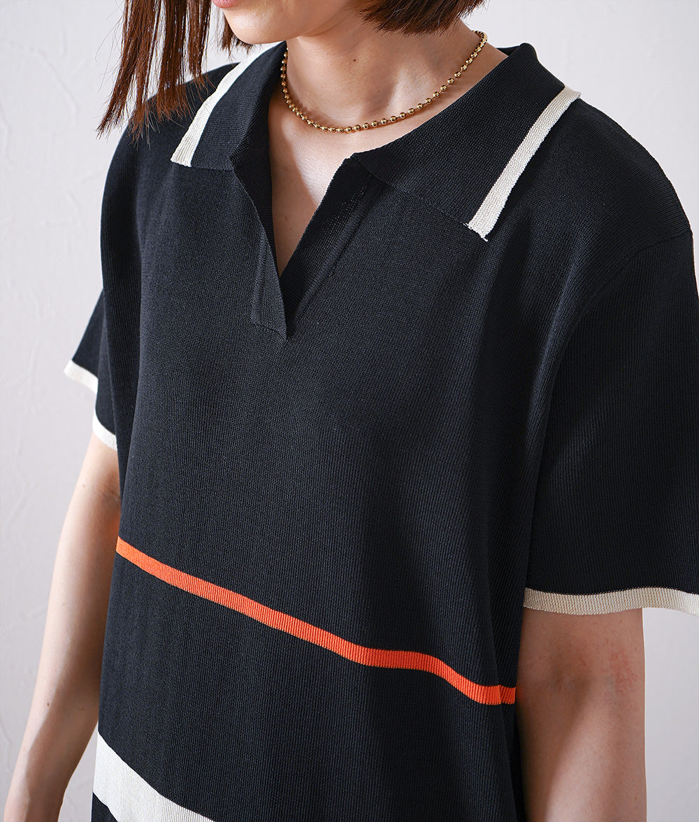 Random border polo knit dress