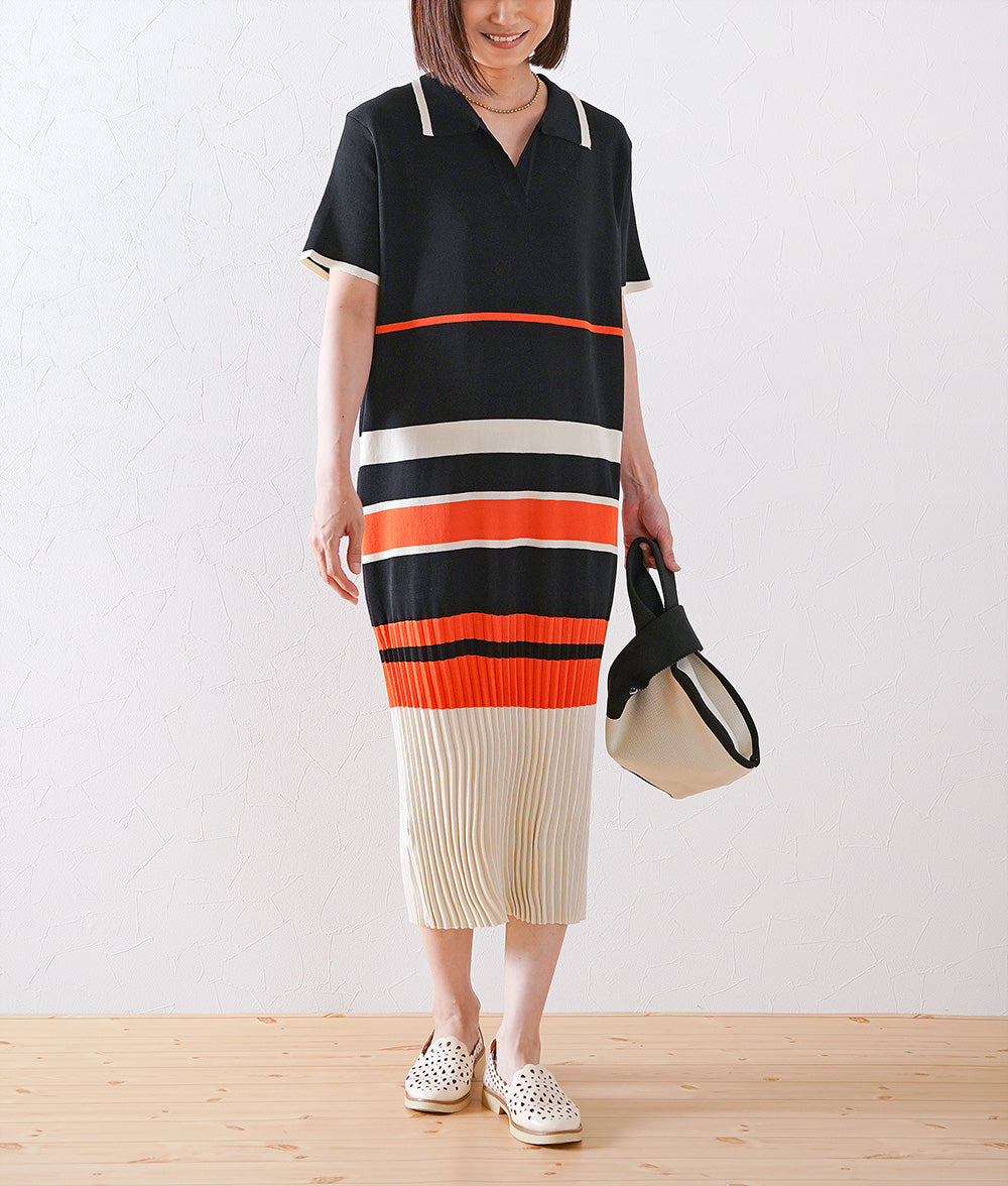 Random border polo knit dress