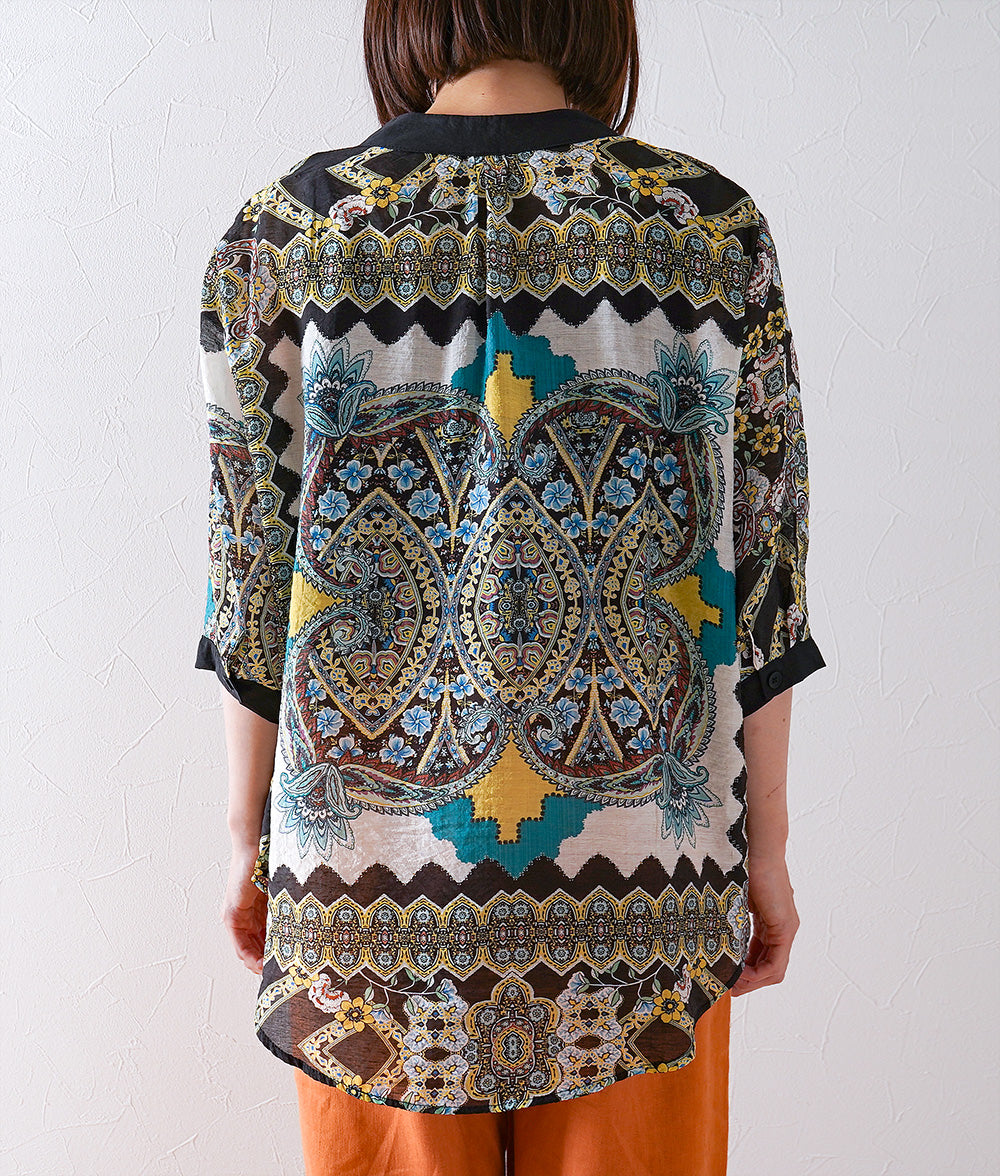 Flower stone and ethnic pattern blouse