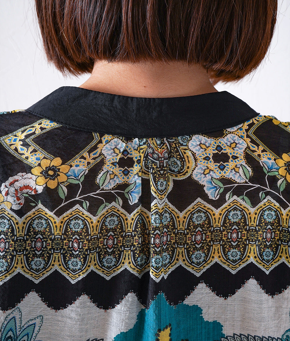 Flower stone and ethnic pattern blouse