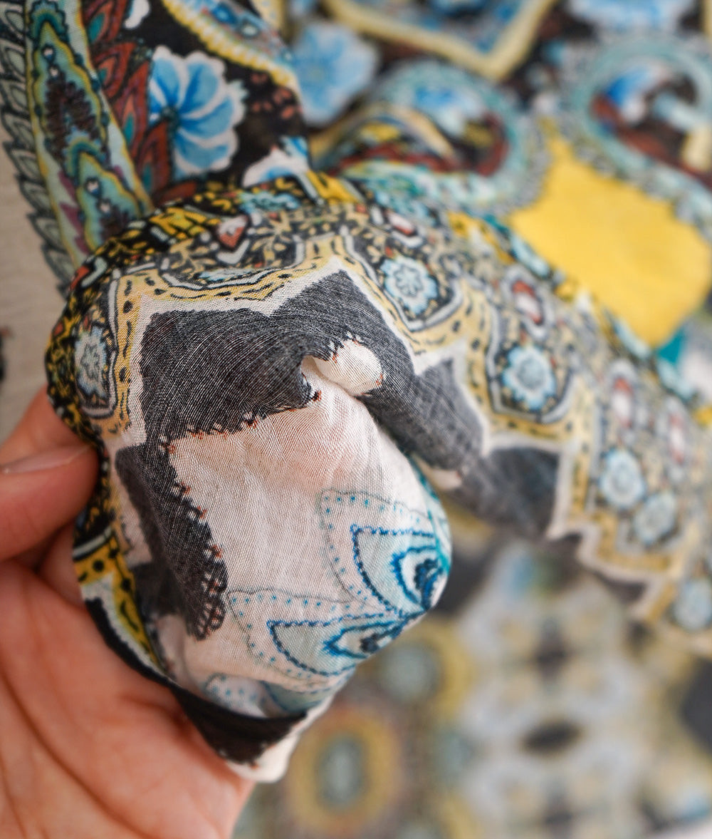 Flower stone and ethnic pattern blouse