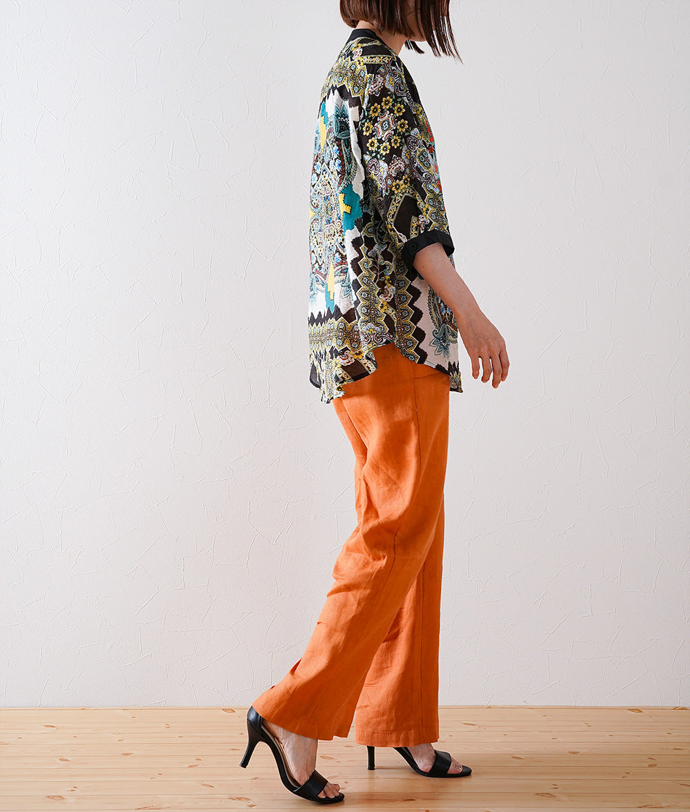 Flower stone and ethnic pattern blouse