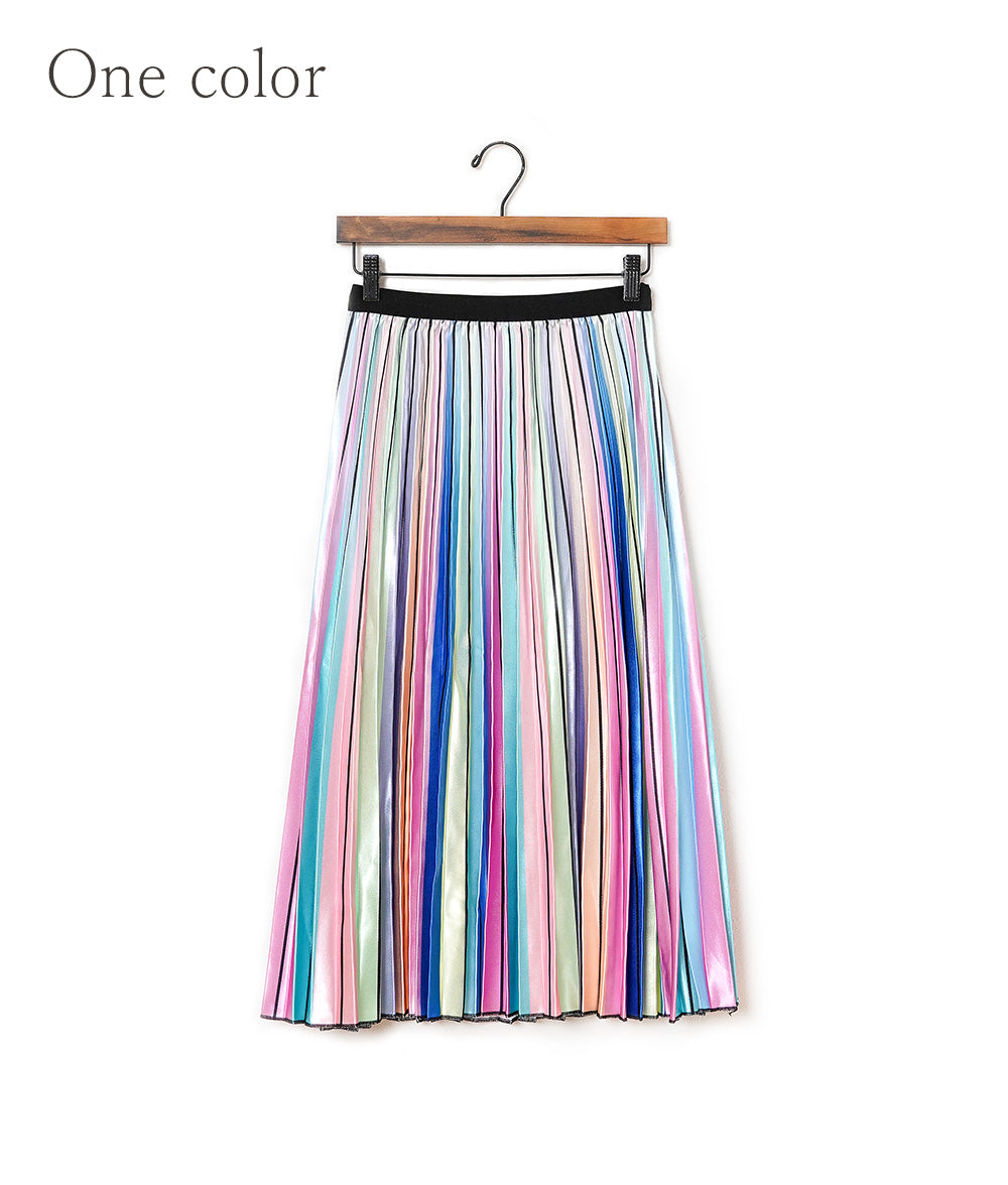 Satin rainbow pleated skirt