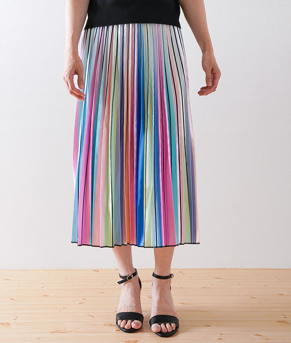 Satin rainbow pleated skirt