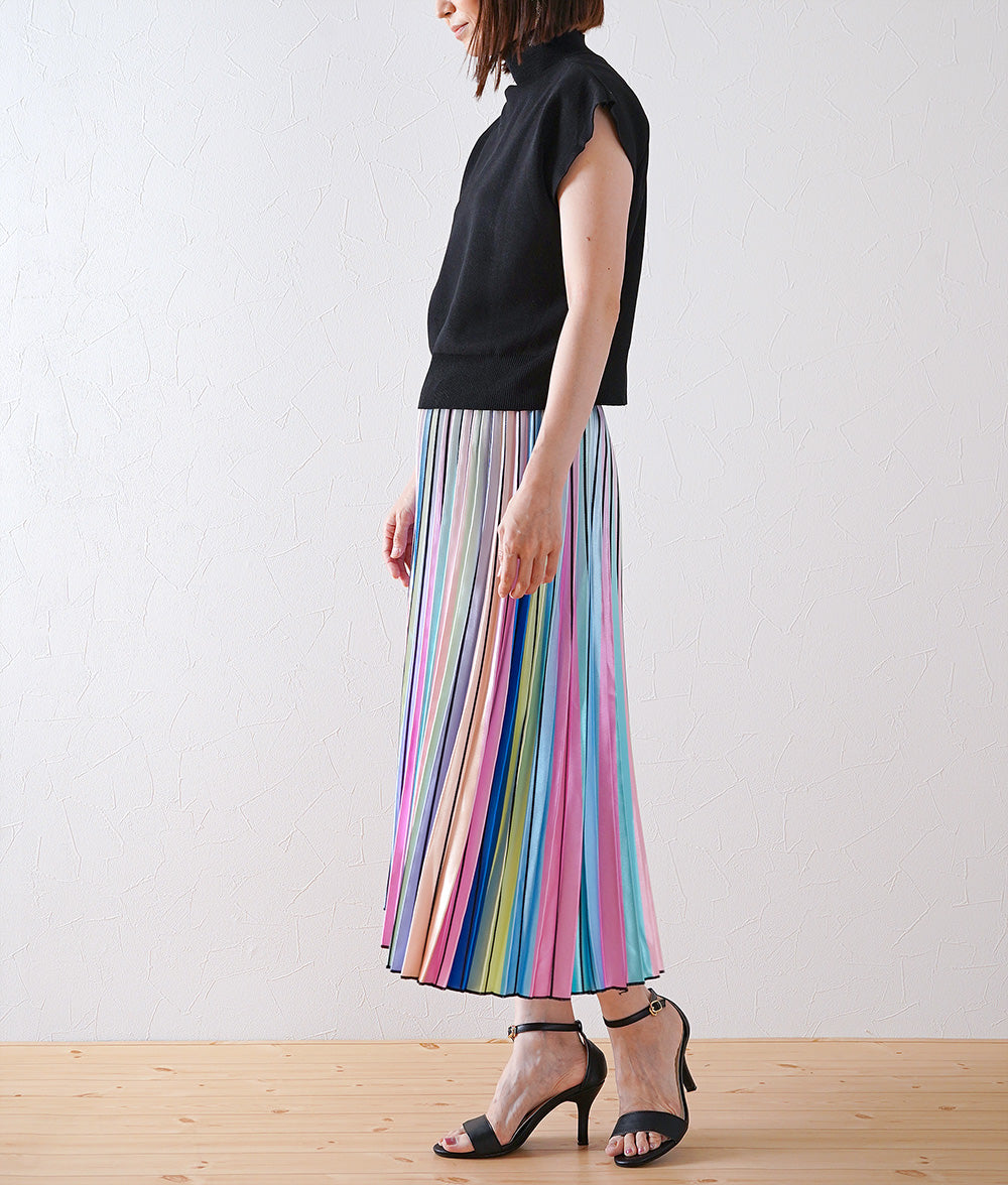 Satin rainbow pleated skirt