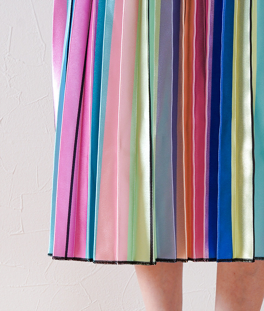Satin rainbow pleated skirt