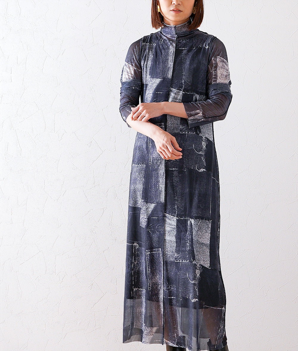 Denim patchwork style tulle dress