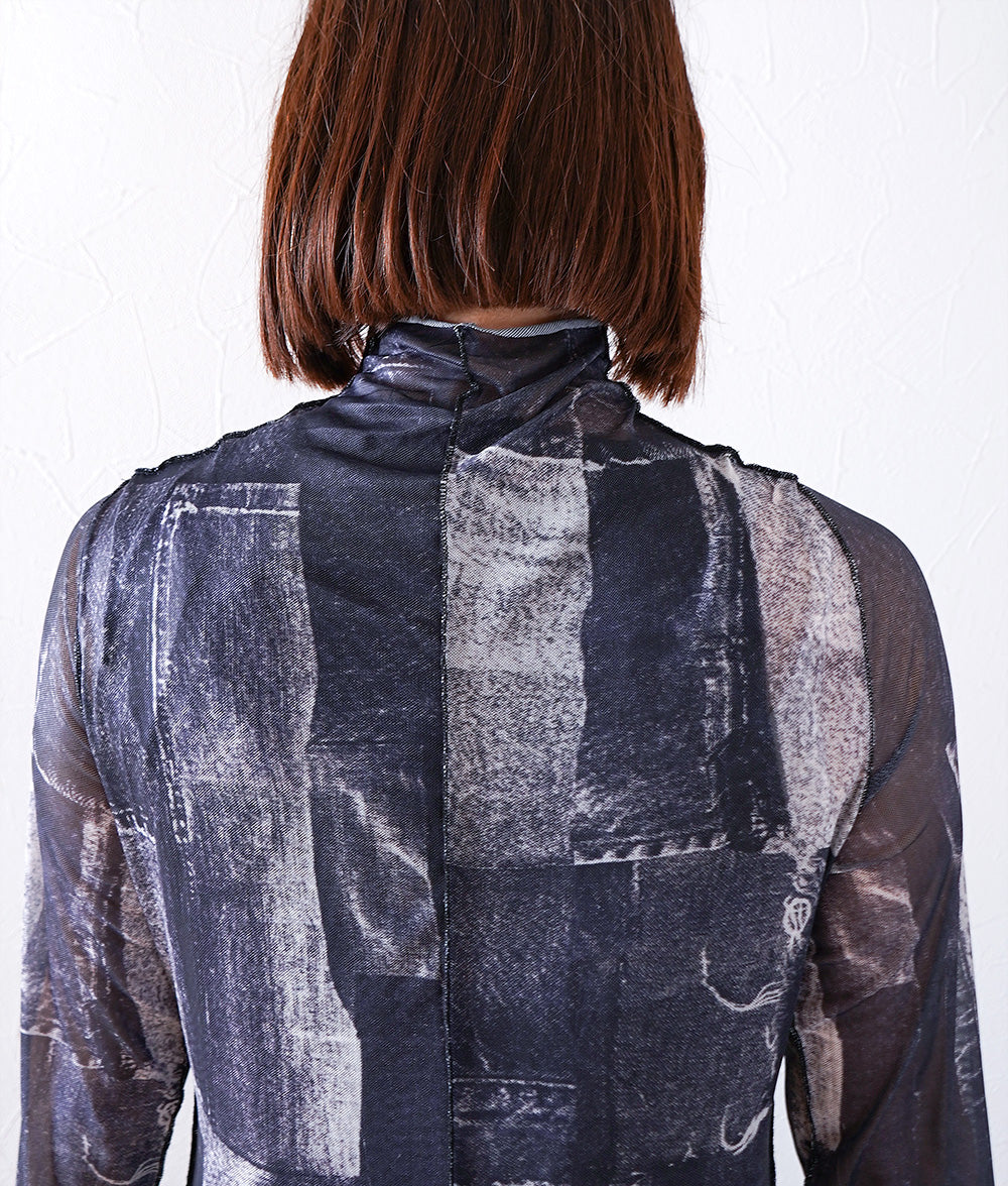 Denim patchwork style tulle dress