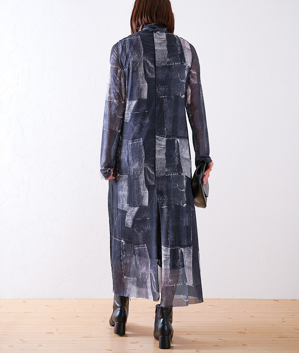 Denim patchwork style tulle dress