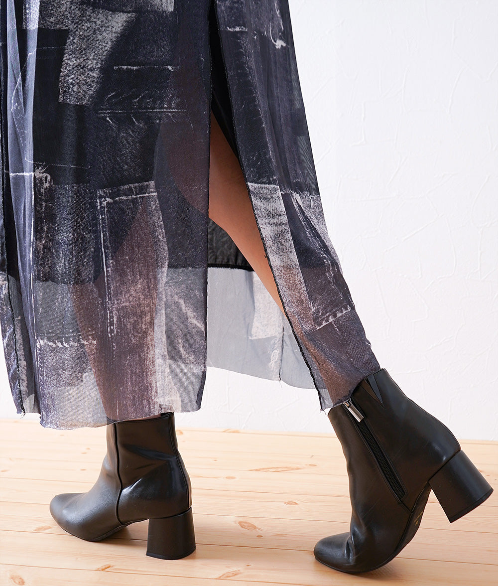 Denim patchwork style tulle dress