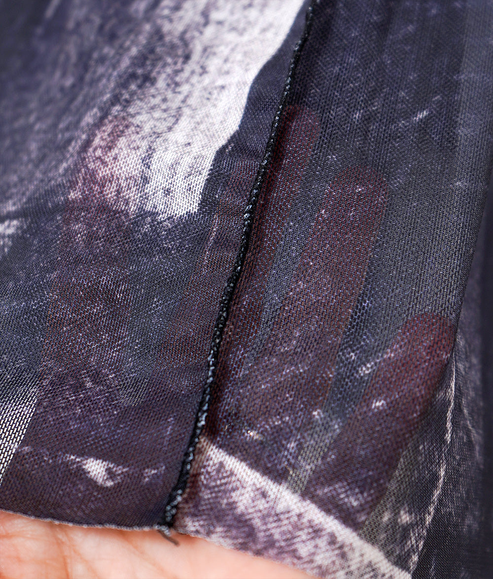 Denim patchwork style tulle dress