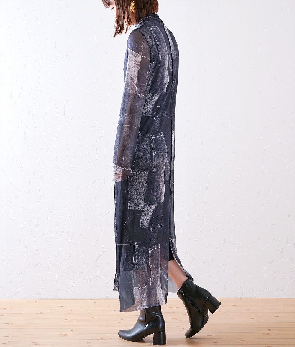 Denim patchwork style tulle dress