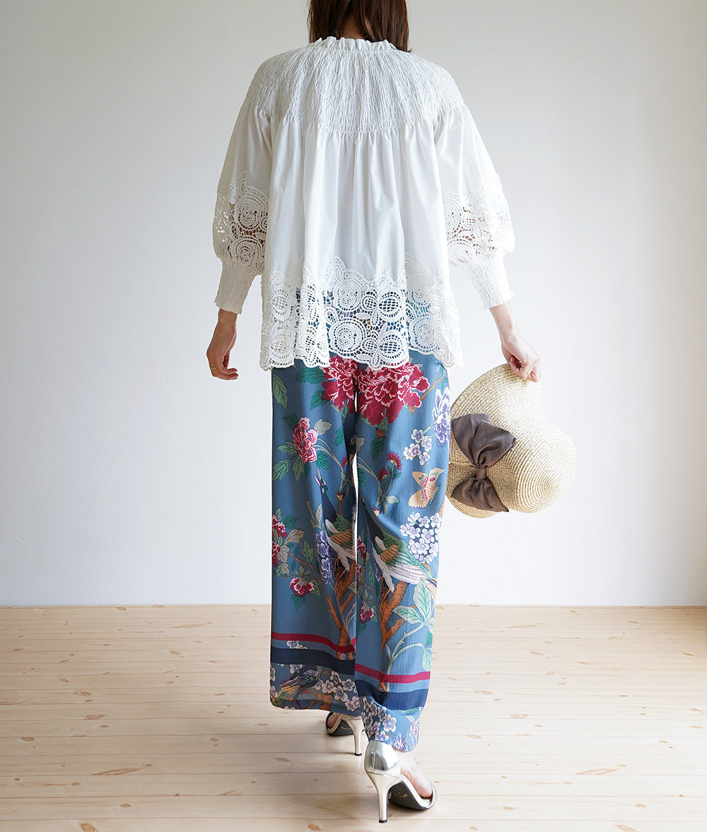 【SALE】Pants with dancing flowers and birds