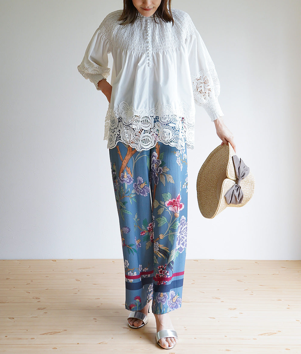 【SALE】Pants with dancing flowers and birds