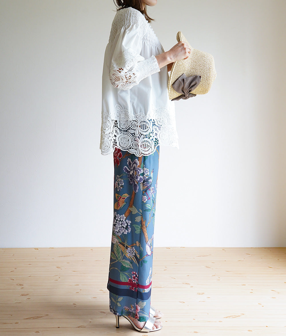 【SALE】Pants with dancing flowers and birds