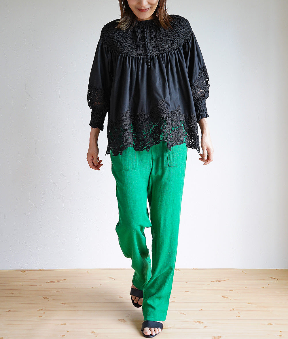 Floral lace and ruched blouse