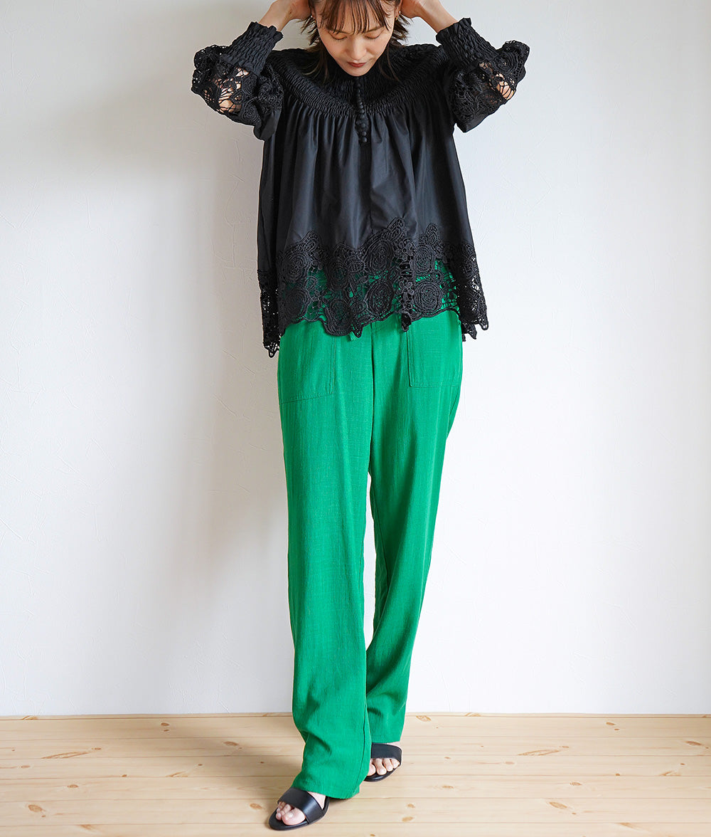 Floral lace and ruched blouse