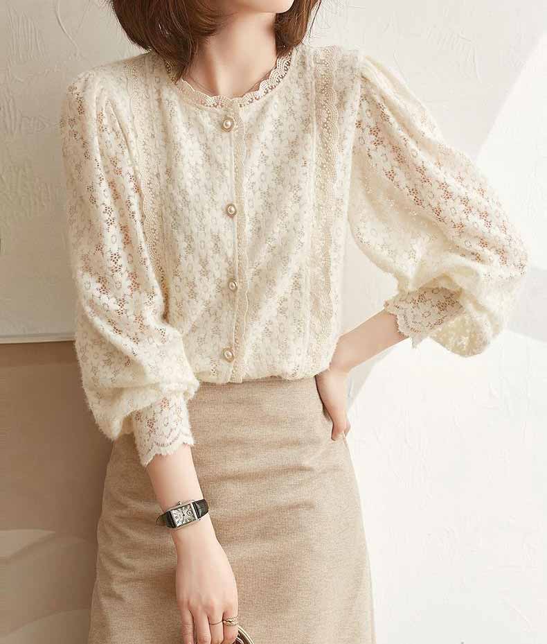 Fluffy full lace sleeve cardigan