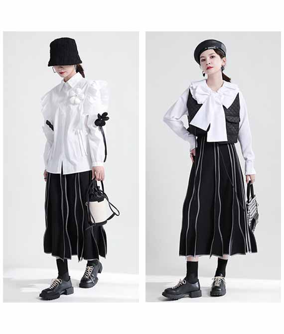 Black long skirt with wave trim