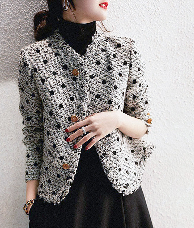 Dot flocked print tweed jacket