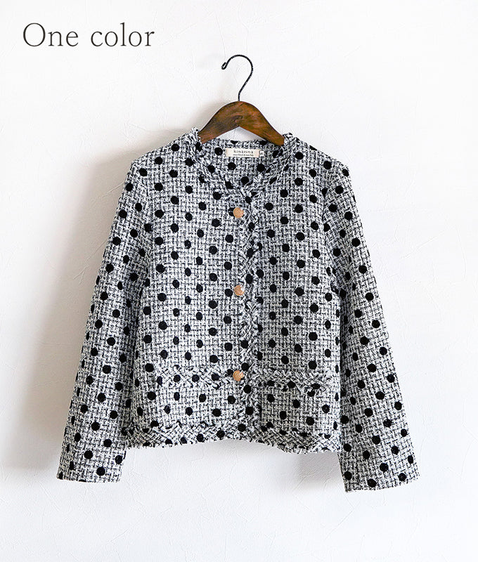 Dot flocked print tweed jacket