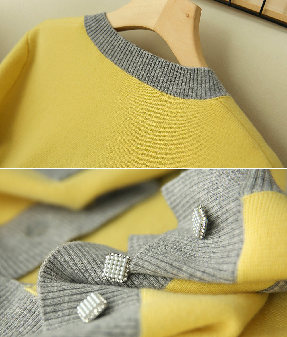 Bicolor and pearl button knit cardigan