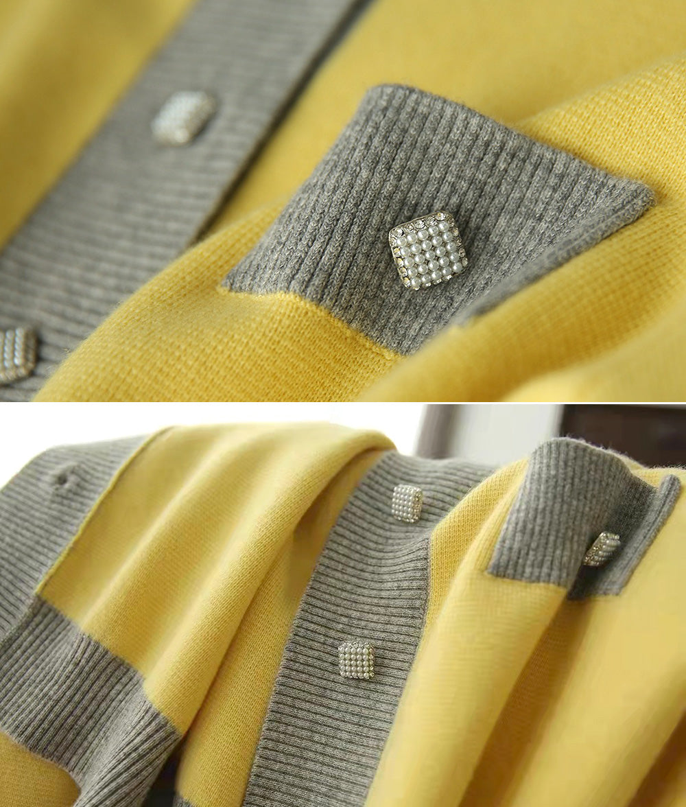 Bicolor and pearl button knit cardigan