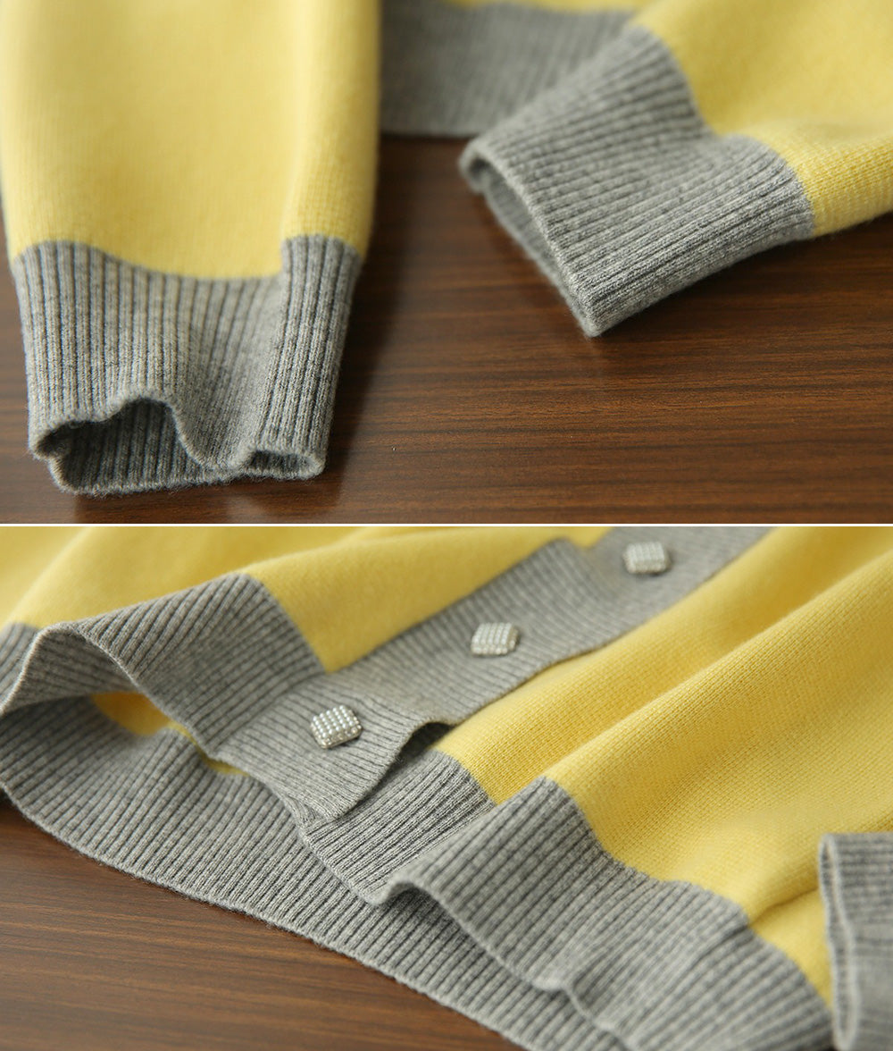 Bicolor and pearl button knit cardigan