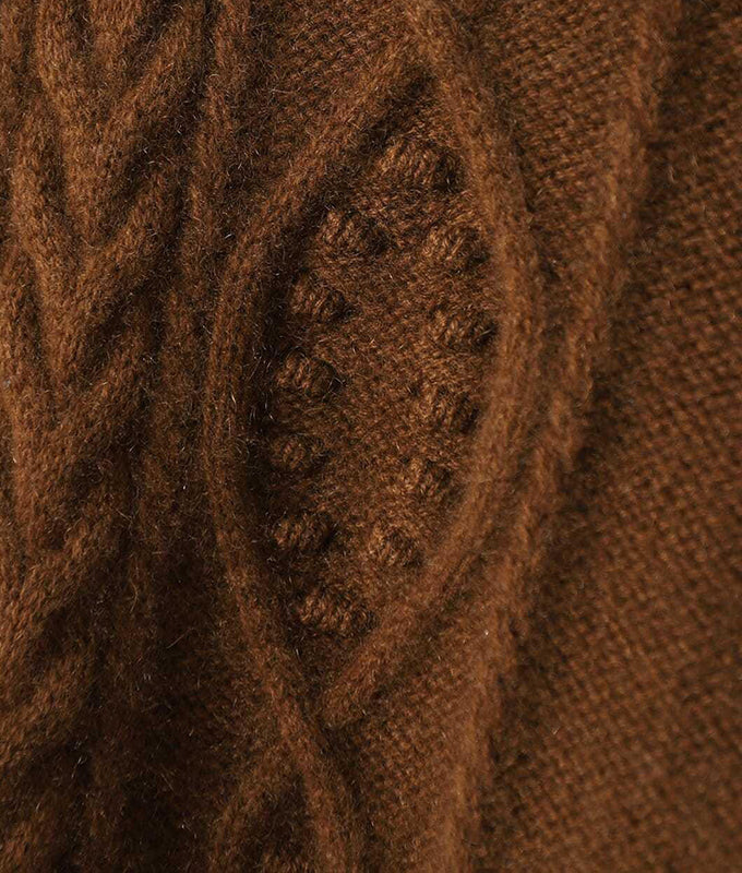 Cable knit cardigan with collar tab