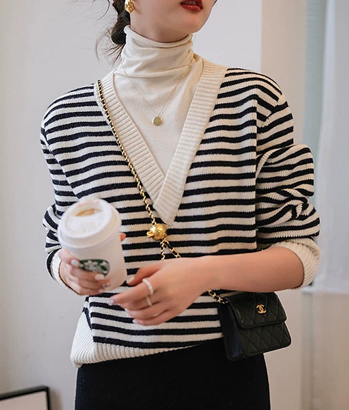 Turtleneck layered striped knit