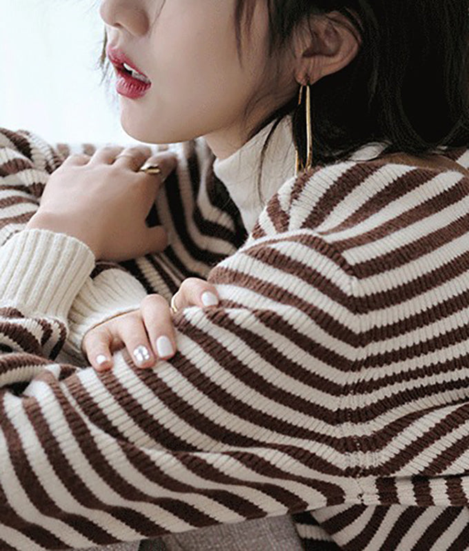 Turtleneck layered striped knit