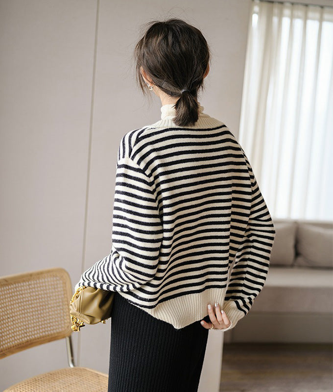 Turtleneck layered striped knit