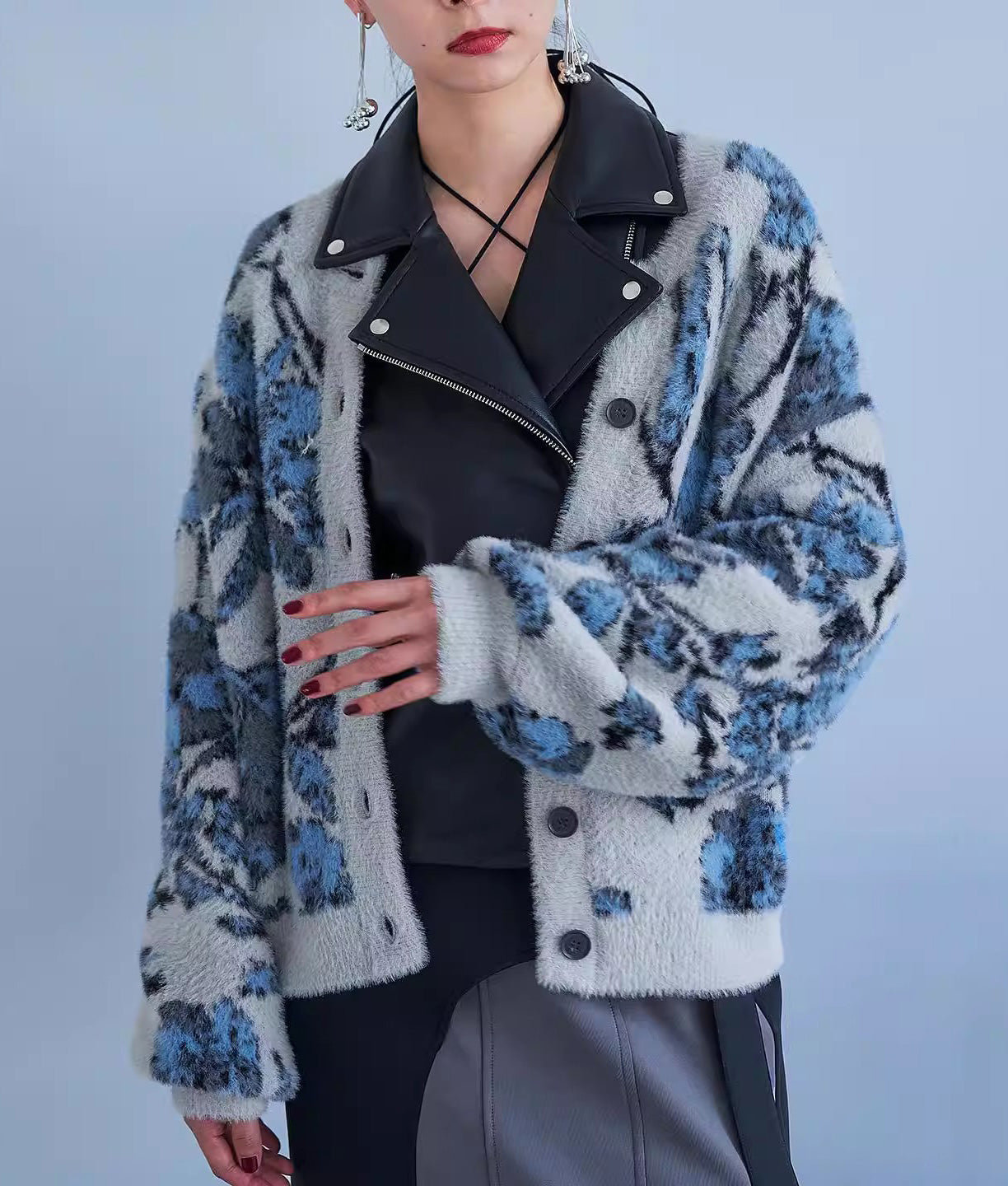 Blue flower knit cardigan