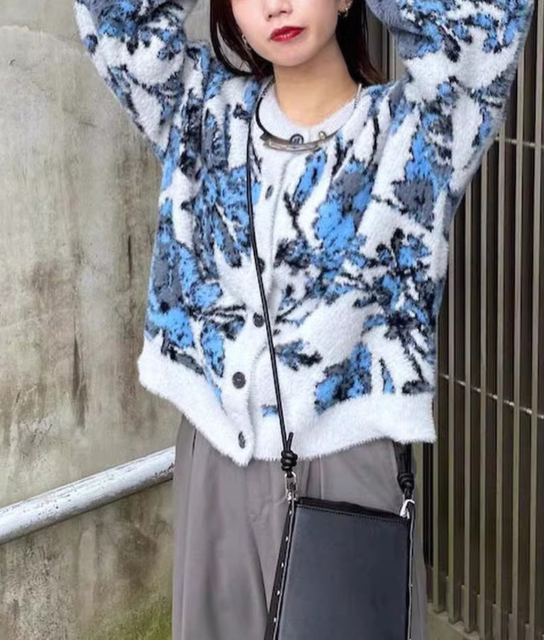 Blue flower knit cardigan