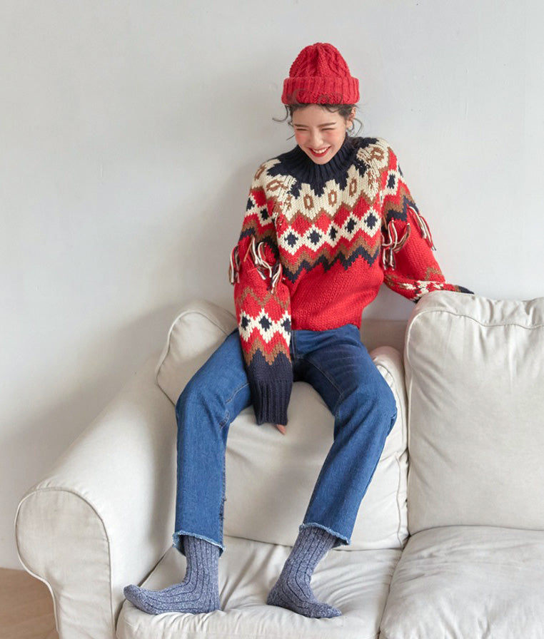 Ortega pattern and fringe knit