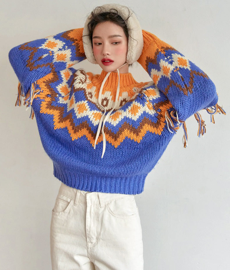 Ortega pattern and fringe knit