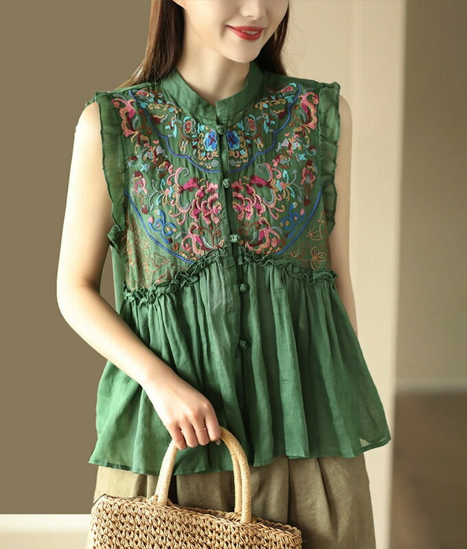 Ruffled cotton sleeveless blouse