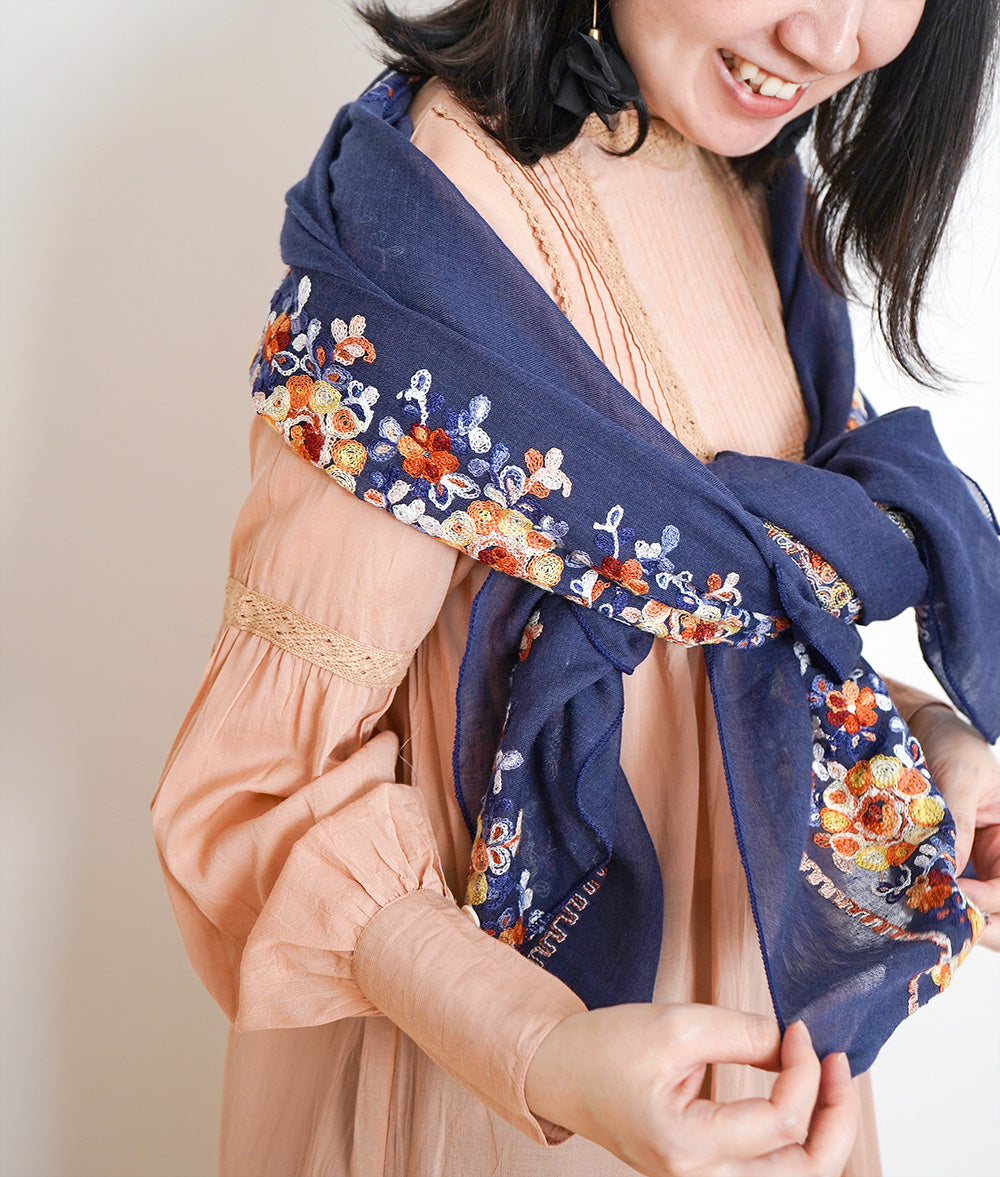 Stall with colorful flower embroidery