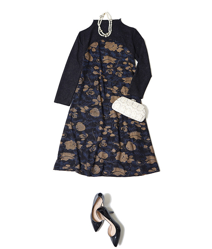 Lame and flower high neck dress