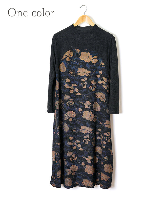 Lame and flower high neck dress