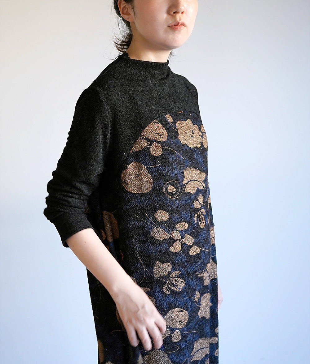 Lame and flower high neck dress