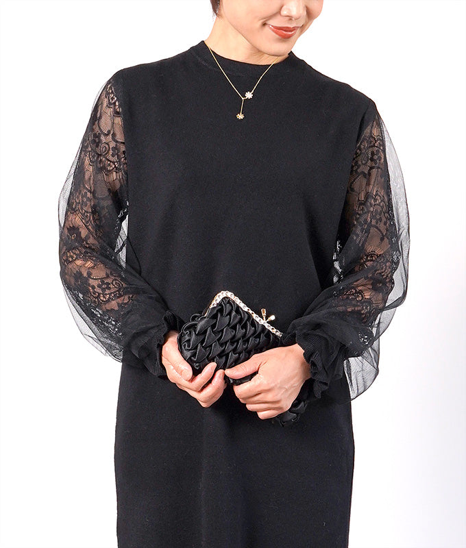 【SALE】Lace sleeve knit dress