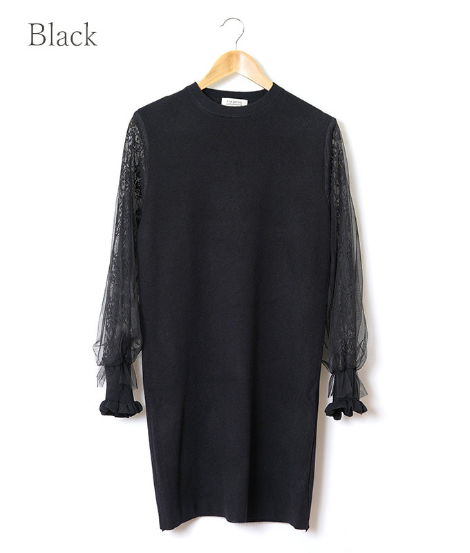 【SALE】Lace sleeve knit dress