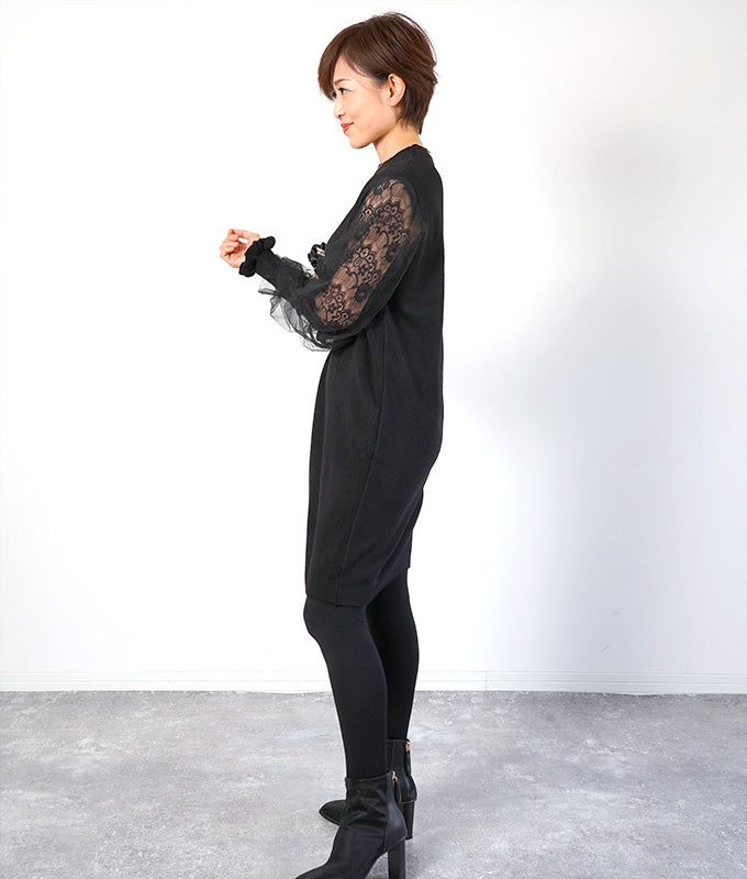 【SALE】Lace sleeve knit dress
