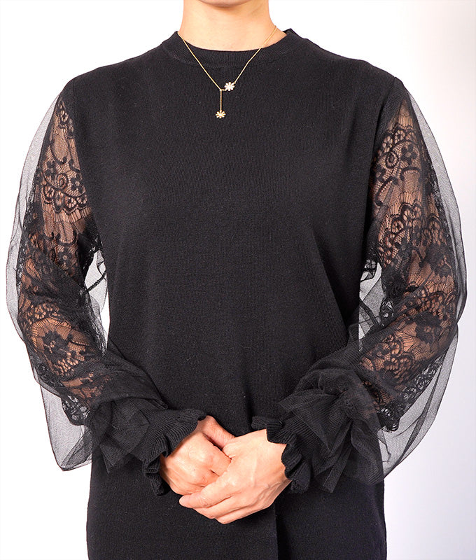 【SALE】Lace sleeve knit dress